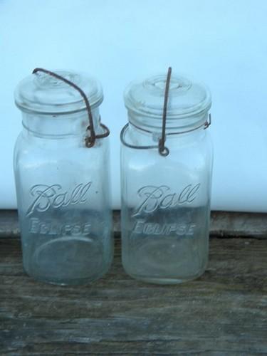 photo of pair of antique Ball Eclipse 1 quart square mason jars, 1908 vintage #1