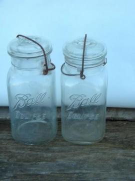 catalog photo of pair of antique Ball Eclipse 1 quart square mason jars, 1908 vintage