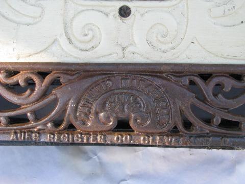 photo of pair of antique architectural heating registers, ornate cast iron grates #3