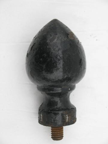 photo of pair of antique cast iron architectural finials for wrought iron fence or gate #2