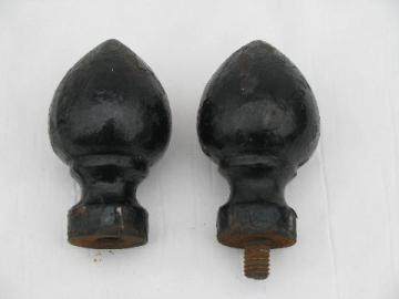 catalog photo of pair of antique cast iron architectural finials for wrought iron fence or gate