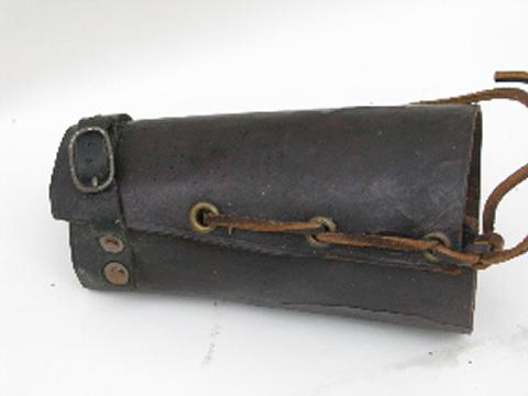 photo of pair of antique vintage leather archery bracers/wrist guards w/copper rivets #2