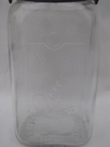 photo of pair of antique vintage square glass Queen fruit jars w/ lightening lids #3