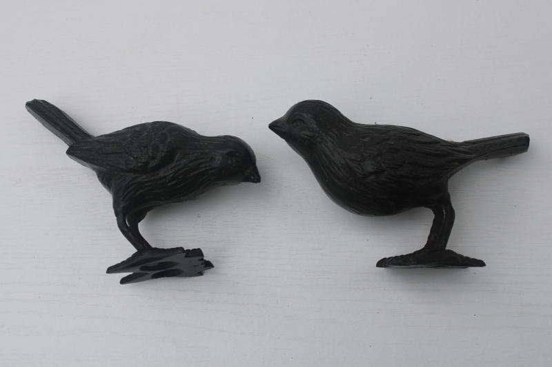 photo of pair of birds cast iron sparrows decorative sculptures, vintage farmhouse decor or garden art  #2