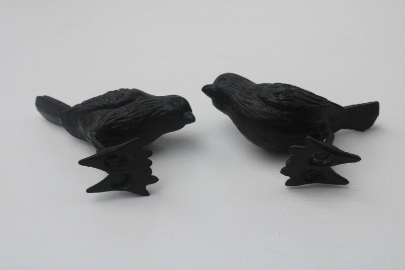 photo of pair of birds cast iron sparrows decorative sculptures, vintage farmhouse decor or garden art  #3