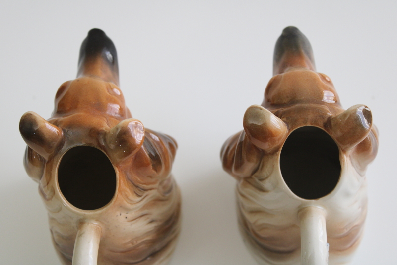 photo of pair of collie dogs Toby mug style pitchers, vintage Japan hand painted ceramic creamers #5