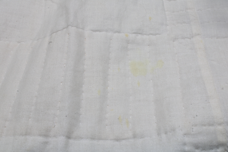 photo of pair of cottage garden flower bedspreads, crochet lace applique floral blocks yellow & white quilted cotton  #4