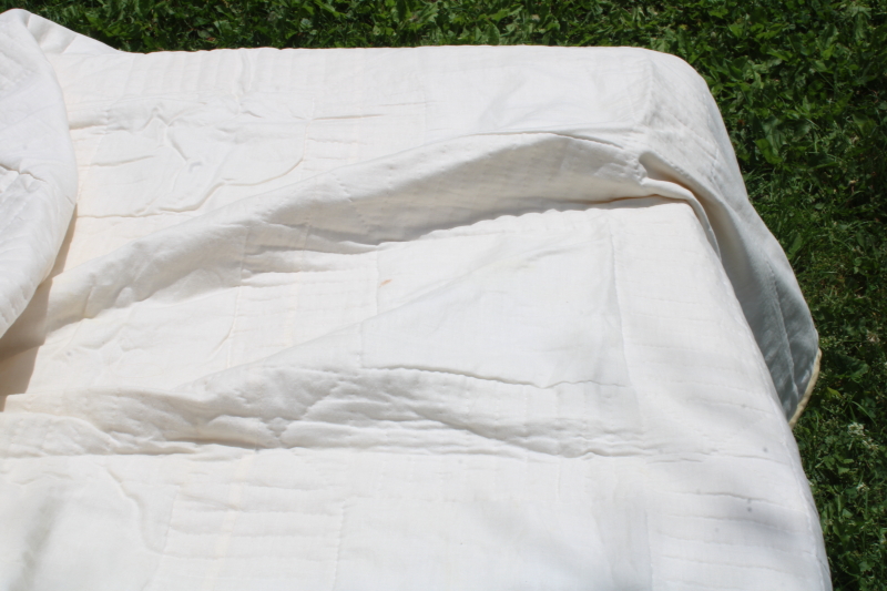 photo of pair of cottage garden flower bedspreads, crochet lace applique floral blocks yellow & white quilted cotton  #11