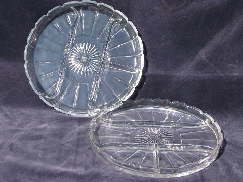 photo of pair of divided serving plates or relish trays, vintage pressed pattern glass #1