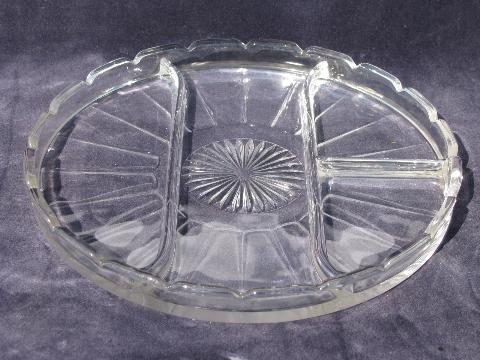 photo of pair of divided serving plates or relish trays, vintage pressed pattern glass #2