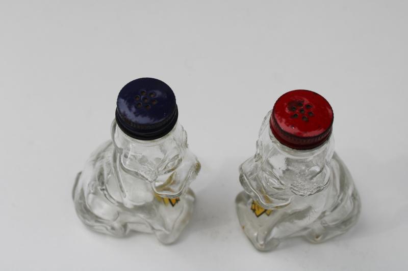 photo of pair of dog shakers figural glass bottles candy container liquor bottle label #3