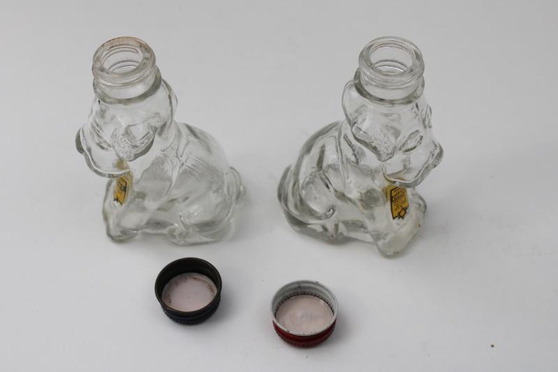 photo of pair of dog shakers figural glass bottles candy container liquor bottle label #4