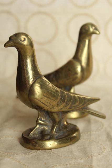 photo of pair of doves, vintage solid brass birds animal figurines, heavy paperweights or bookends #1