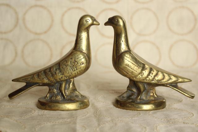 photo of pair of doves, vintage solid brass birds animal figurines, heavy paperweights or bookends #2