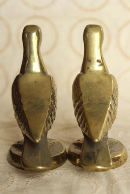 photo of pair of doves, vintage solid brass birds animal figurines, heavy paperweights or bookends #6