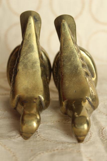 photo of pair of doves, vintage solid brass birds animal figurines, heavy paperweights or bookends #8