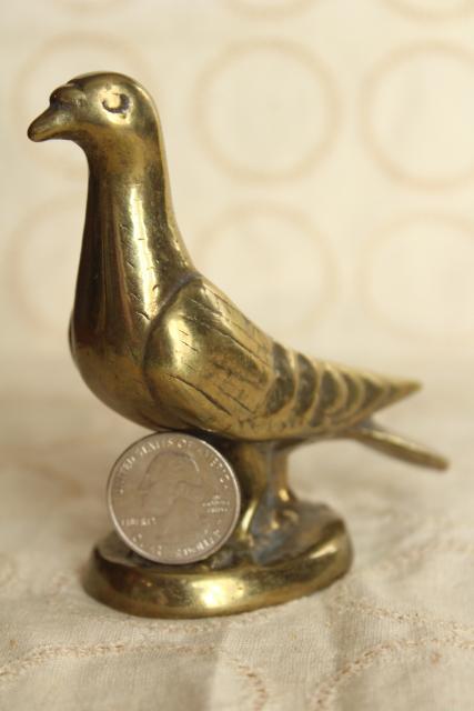 photo of pair of doves, vintage solid brass birds animal figurines, heavy paperweights or bookends #9