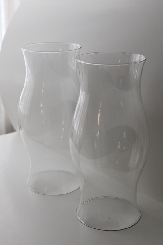 photo of pair of hand blown glass hurricanes, large candle shades chimneys #4