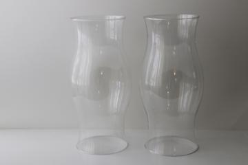 catalog photo of pair of hand blown glass hurricanes, large candle shades chimneys