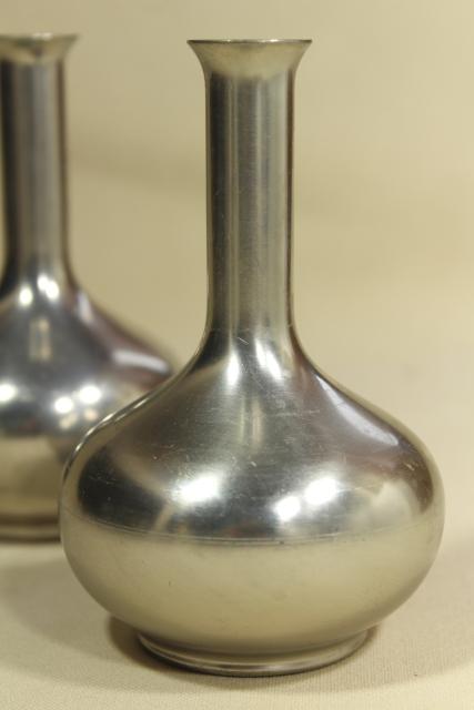 photo of pair of heavy pewter bud vases to hold a few flowers, mid century mod vintage #3