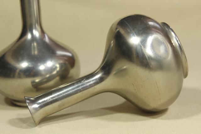 photo of pair of heavy pewter bud vases to hold a few flowers, mid century mod vintage #4