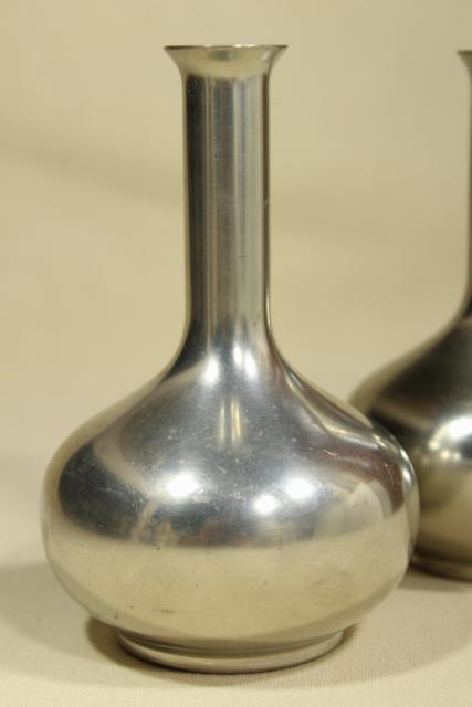 photo of pair of heavy pewter bud vases to hold a few flowers, mid century mod vintage #5