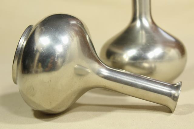 photo of pair of heavy pewter bud vases to hold a few flowers, mid century mod vintage #6