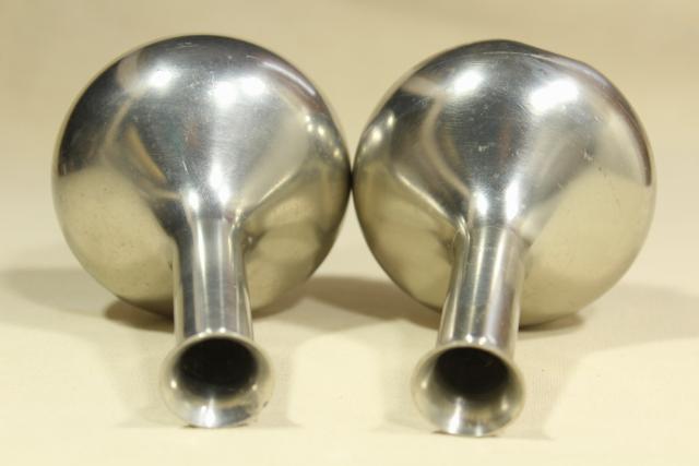 photo of pair of heavy pewter bud vases to hold a few flowers, mid century mod vintage #7