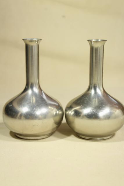 photo of pair of heavy pewter bud vases to hold a few flowers, mid century mod vintage #9