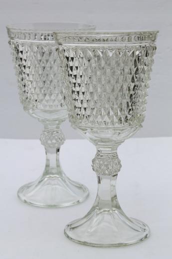 photo of pair of huge goblet vases, vintage crystal clear Indiana diamond point glass urns #1