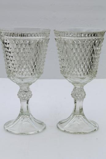 photo of pair of huge goblet vases, vintage crystal clear Indiana diamond point glass urns #2