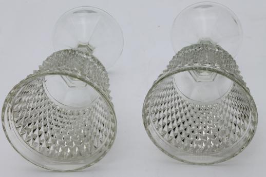 photo of pair of huge goblet vases, vintage crystal clear Indiana diamond point glass urns #4
