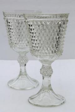 catalog photo of pair of huge goblet vases, vintage crystal clear Indiana diamond point glass urns