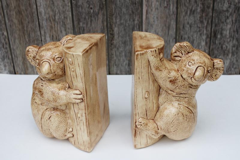 photo of pair of koalas, vintage bookends handmade hobbyist ceramic figures koala bears #1