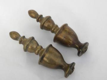 catalog photo of pair of large antique solid brass architectural ironwork finials