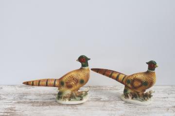 catalog photo of pair of large ceramic pheasants, vintage Arco Japan bird figurines hand painted china 