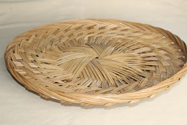 photo of pair of large round basket trays, vintage woven straw herb drying baskets #6