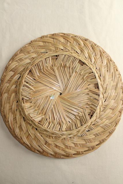 photo of pair of large round basket trays, vintage woven straw herb drying baskets #7