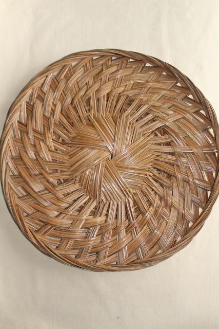 photo of pair of large round basket trays, vintage woven straw herb drying baskets #8