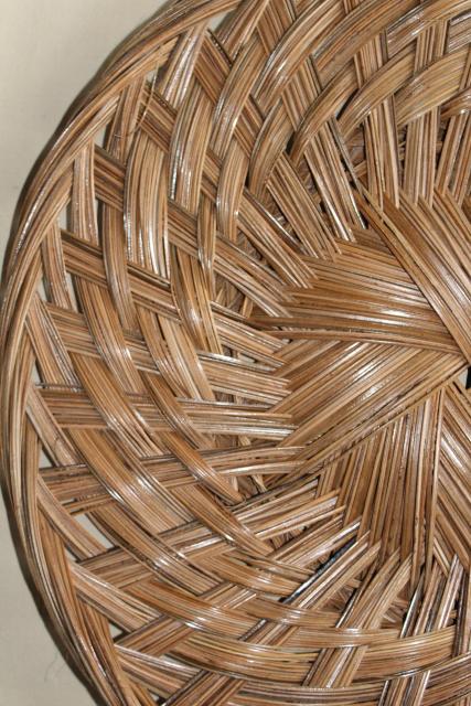 photo of pair of large round basket trays, vintage woven straw herb drying baskets #9