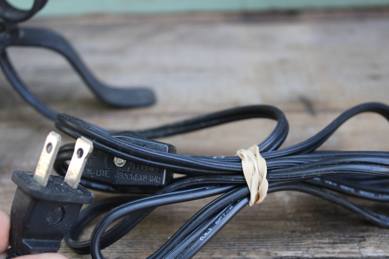 photo of pair of mini lamps, vintage primitive forged style black iron lamps for cottage or country kitchen #2