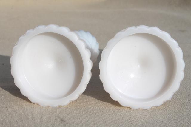 photo of pair of miniature milk glass candlesticks, vintage candle holders sized for birthday candles #3