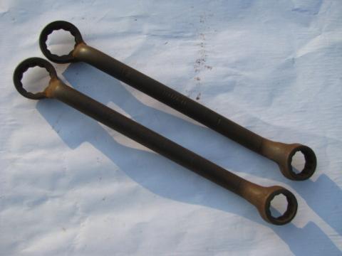 photo of pair of old IH International farm tractor wheel wrenches 1''&1-1/4'' #1