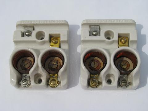 photo of pair of old antique early GE architectural fuse holders with Edison sockets & 1901 patent #1