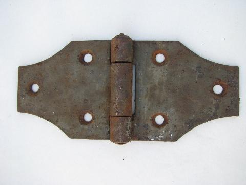 photo of pair of old antique iron primitive hinges for large chest or trunk #2