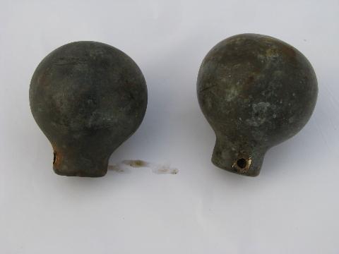 photo of pair of old antique solid brass ball tops for buggy horse harness hames #1