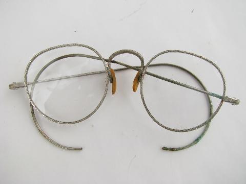 photo of pair of old antique spectacles w/ornate frames & leatherette case #2