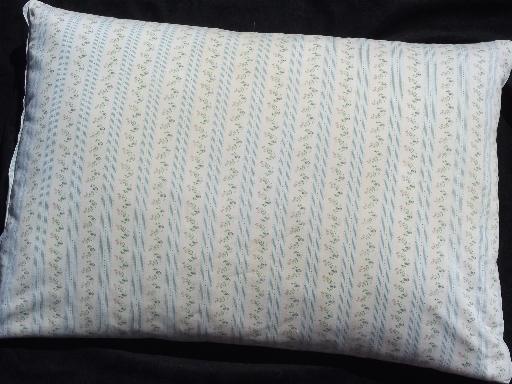 photo of pair of old feather pillows, vintage floral cotton ticking fabric covers #2