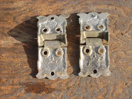 photo of pair of ornate antique Arts & Crafts, Eastlake vintage, cast metal icebox hinges/hardware #2