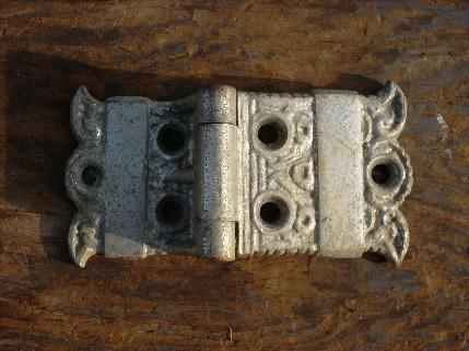 photo of pair of ornate antique Arts & Crafts, Eastlake vintage, cast metal icebox hinges/hardware #4